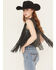 Image #2 - Blue B Women's Faux Leather Bandana Laser Cut Fringe Vest, Black, hi-res