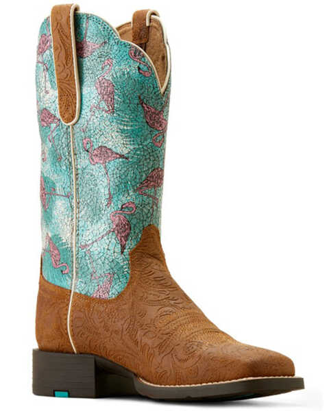 Ariat Women's Round Up Western Boots - Broad Square Toe , Brown, hi-res