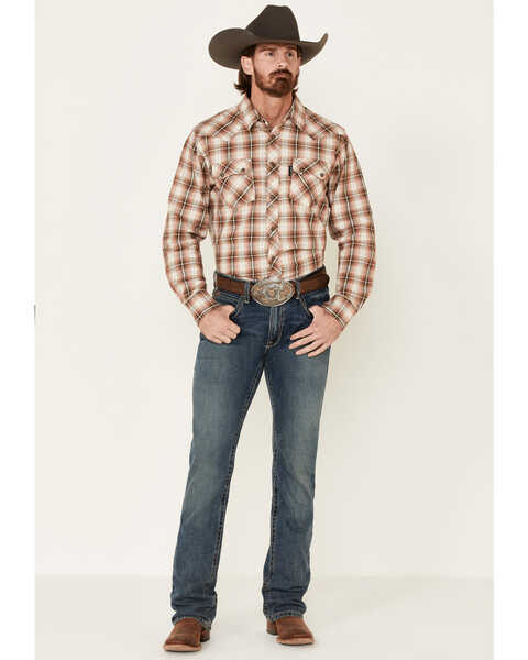 Image #2 - Outback Trading Co. Men's Brown Logan Performance Plaid Long Sleeve Western Flannel Shirt, Brown, hi-res