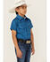 Image #2 - Cowboy Hardware Boys' Steerhead Print Short Sleeve Snap Western Shirt, Blue, hi-res