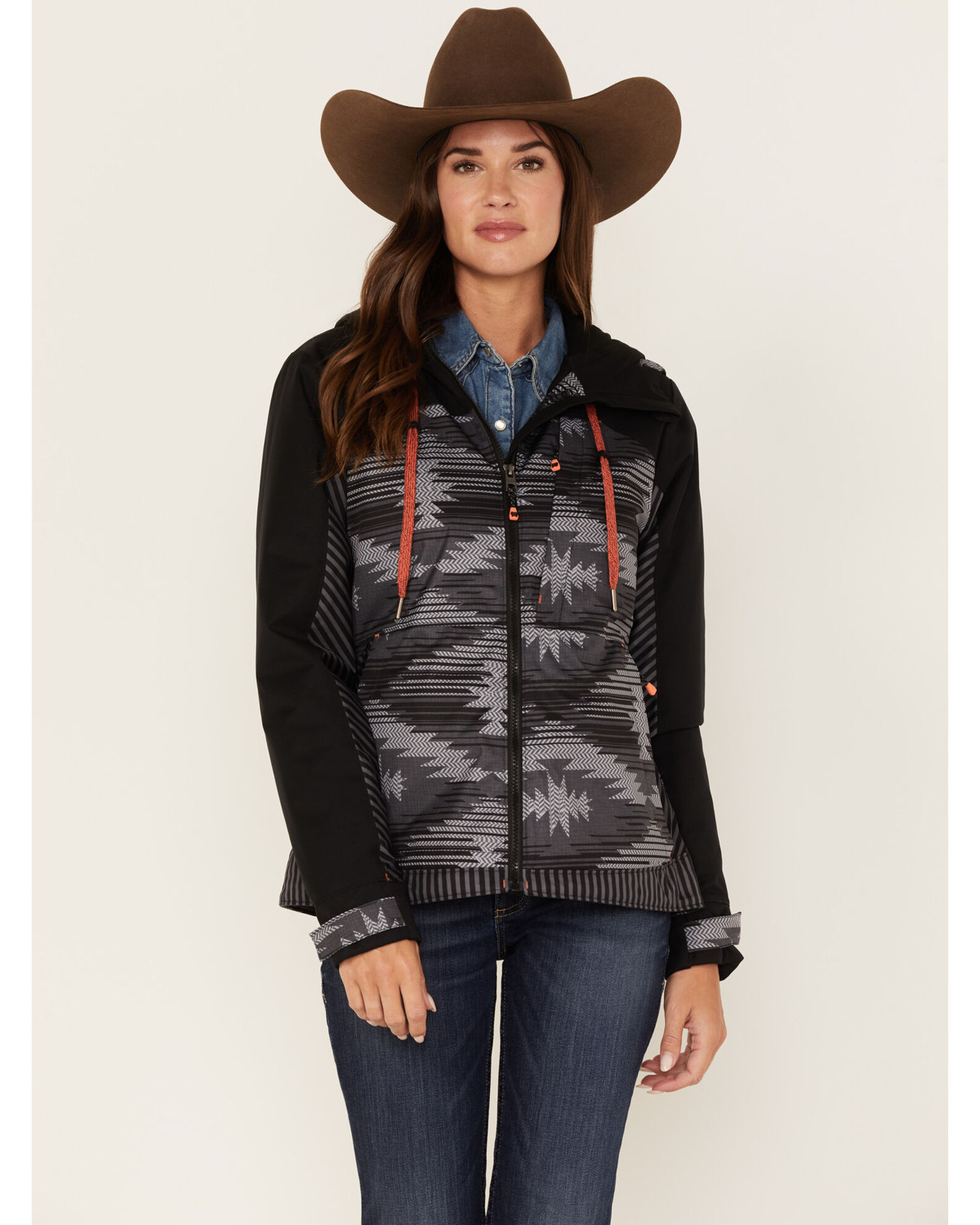 Image #1 - Cinch Women's Southwestern Stripe Ski Coat, , hi-res