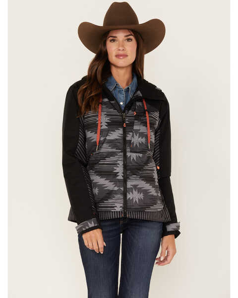 Cinch Women's Southwestern Stripe Ski Coat, Black, hi-res