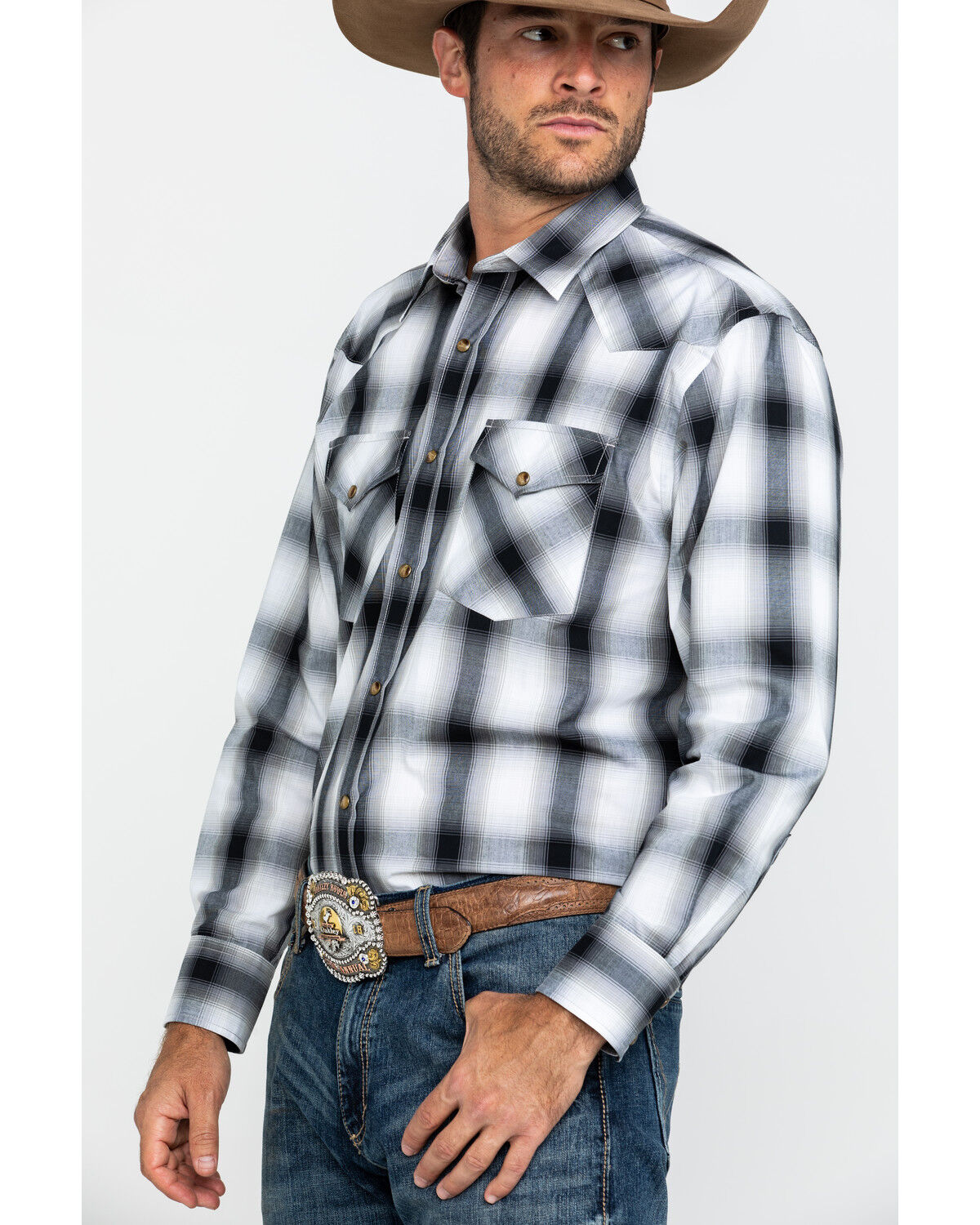 Image #5 - Pendleton Men's White Frontier Large Plaid Long Sleeve Snap Western Shirt, White, hi-res
