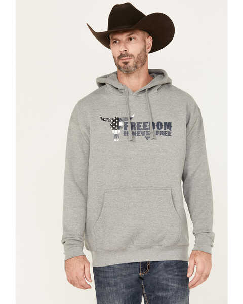 Cowboy Hardware Men's Freedom Is Never Free Graphic Hooded Sweatshirt, Grey, hi-res