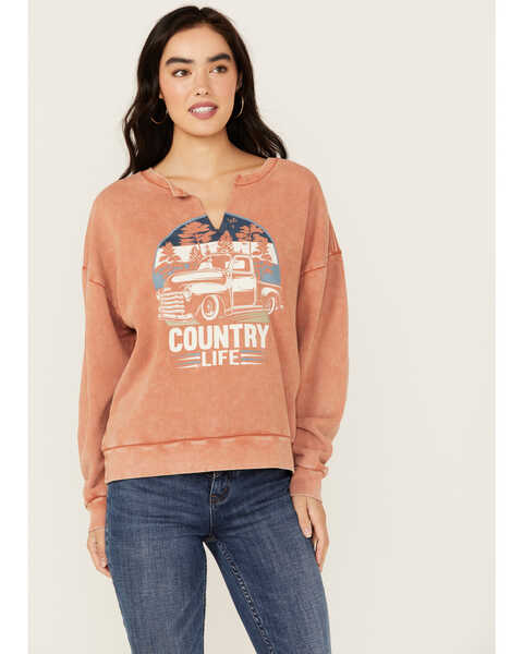 Cleo + Wolf Women's Country Life Wash Graphic Sweatshirt , Rust Copper, hi-res