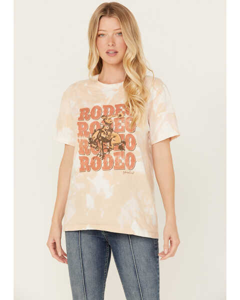 Bohemian Cowgirl Women's Rodeo Rodeo Rodeo Bleached Short Sleeve Graphic Tee, Tan, hi-res
