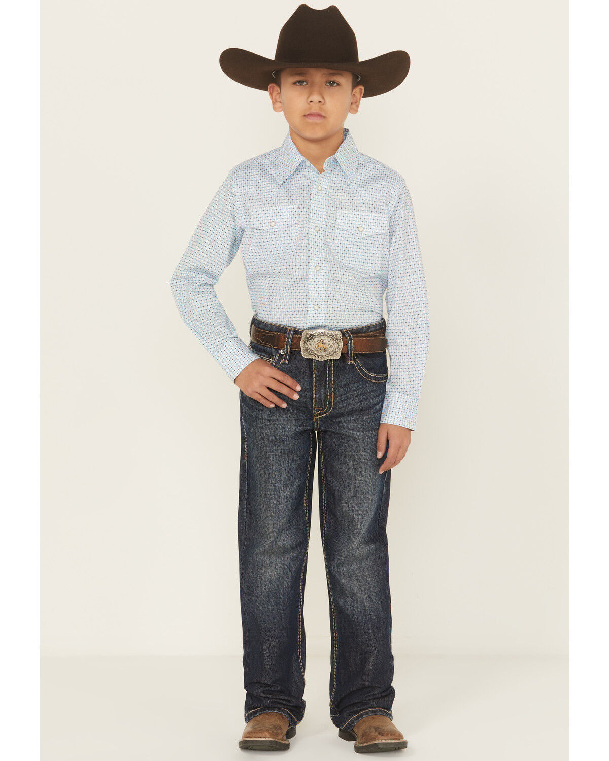 Image #3 - Rock & Roll Denim Boys' Dark Wash Raised Bootcut Denim Jeans, Dark Wash, hi-res