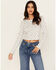 Image #1 - Originality Women's Floral Print Long Sleeve Cropped Tee, White, hi-res