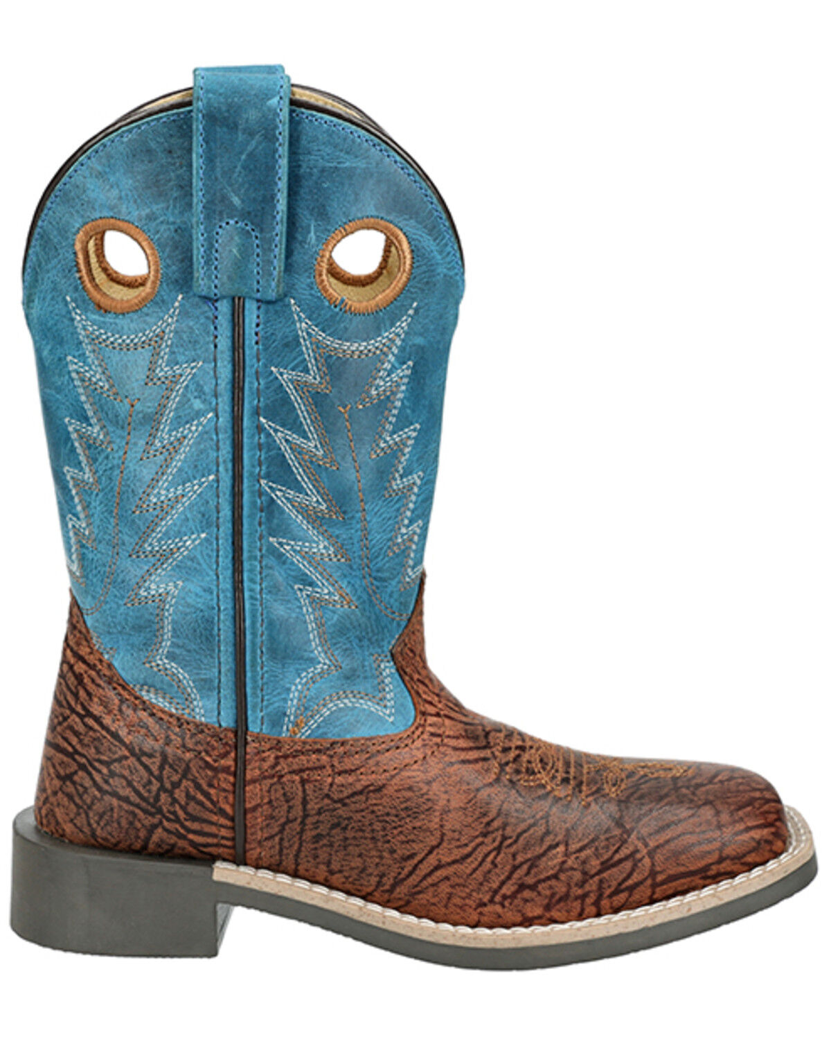 Image #2 - Smoky Mountain Boys' Frontier Western Boots - Broad Square Toe, Brown/blue, hi-res