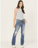 Image #3 - Miss Me Women's Medium Wash Mid Rise Americana Pocket Bootcut Stretch Denim Jeans, Medium Wash, hi-res