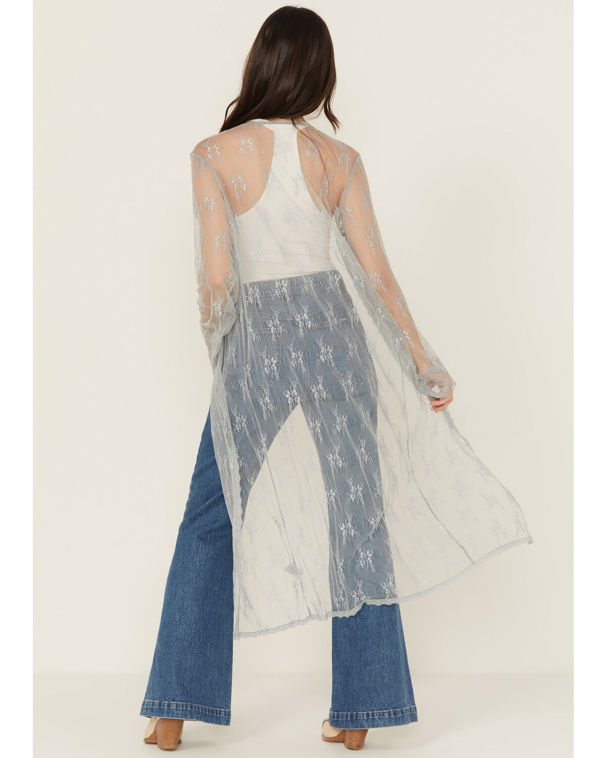 Image #4 - Beyond The Radar Women's Lace Long Sleeve Kimono, Blue, hi-res