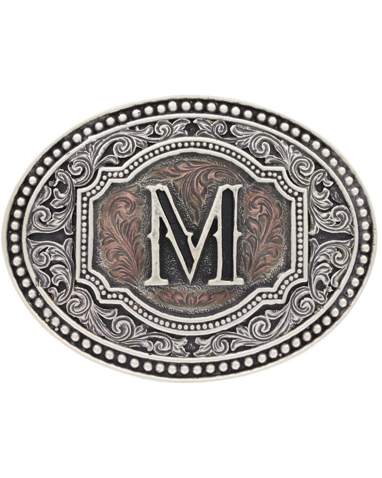 Montana Silversmiths Men's Initial "M" Two-Tone Attitude Belt Buckle, Silver, hi-res