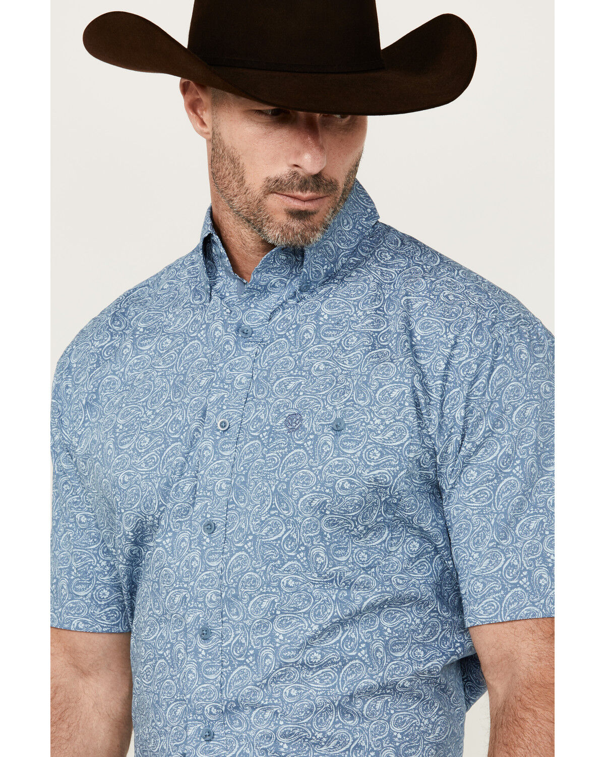 Image #2 - George Strait by Wrangler Men's Paisley Print Short Sleeve Stretch Western Shirt, Blue, hi-res