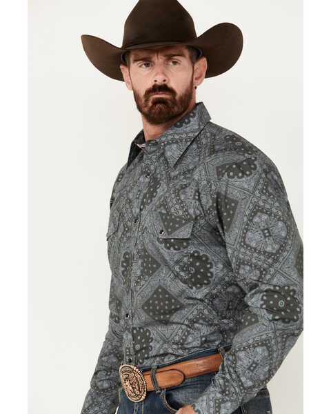 Image #2 - Cowboy Hardware Men's Bandana Print Long Sleeve Snap Western Shirt, Charcoal, hi-res