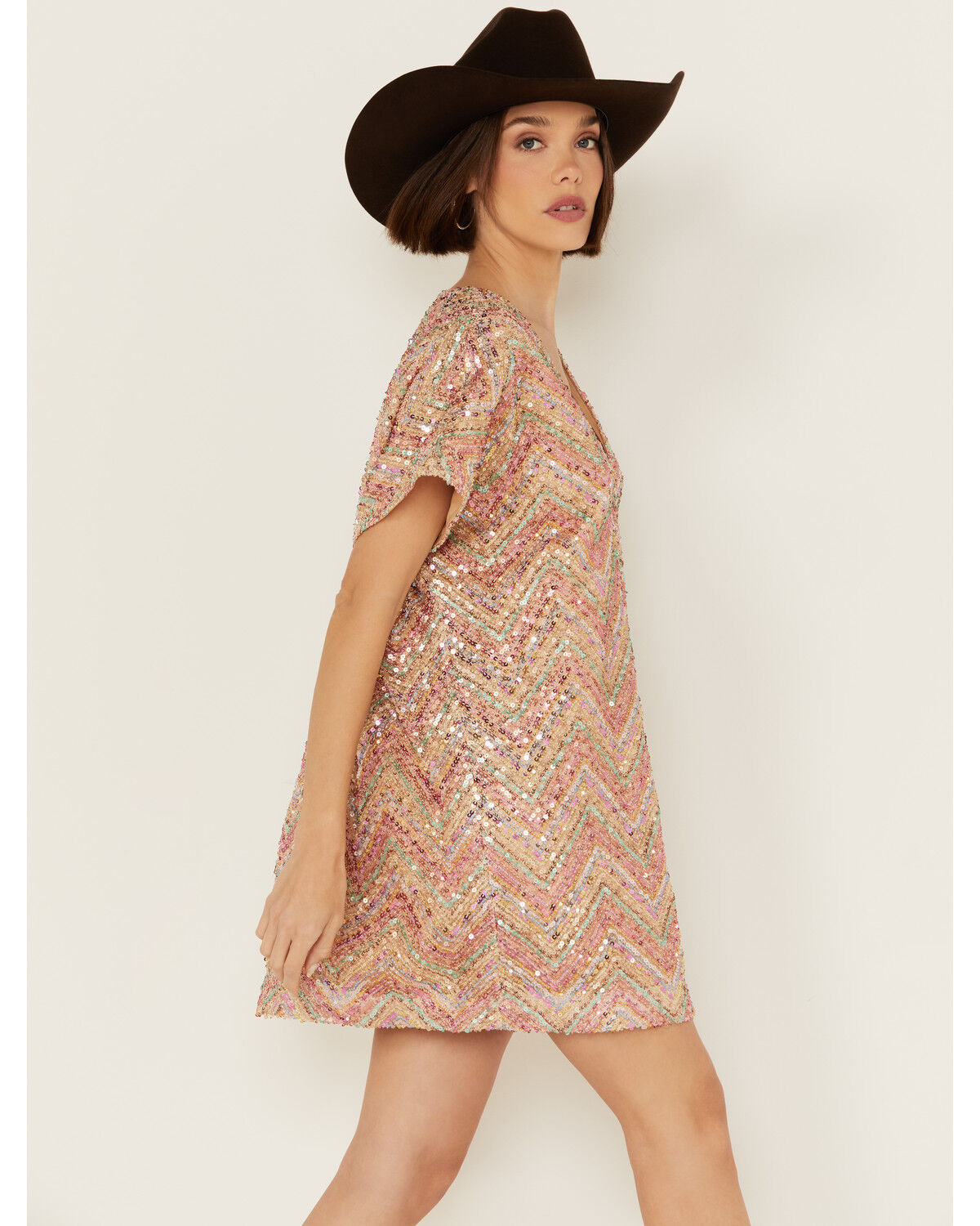 Image #2 - By Together Women's Chevron Sequins Mini Dress, Multi, hi-res