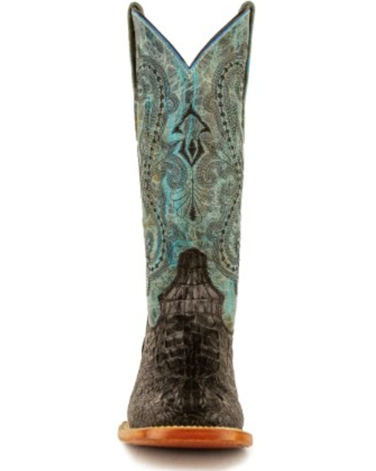 Image #3 - Ferrini Women's Black Caiman Print Western Boots - Square Toe, Black, hi-res