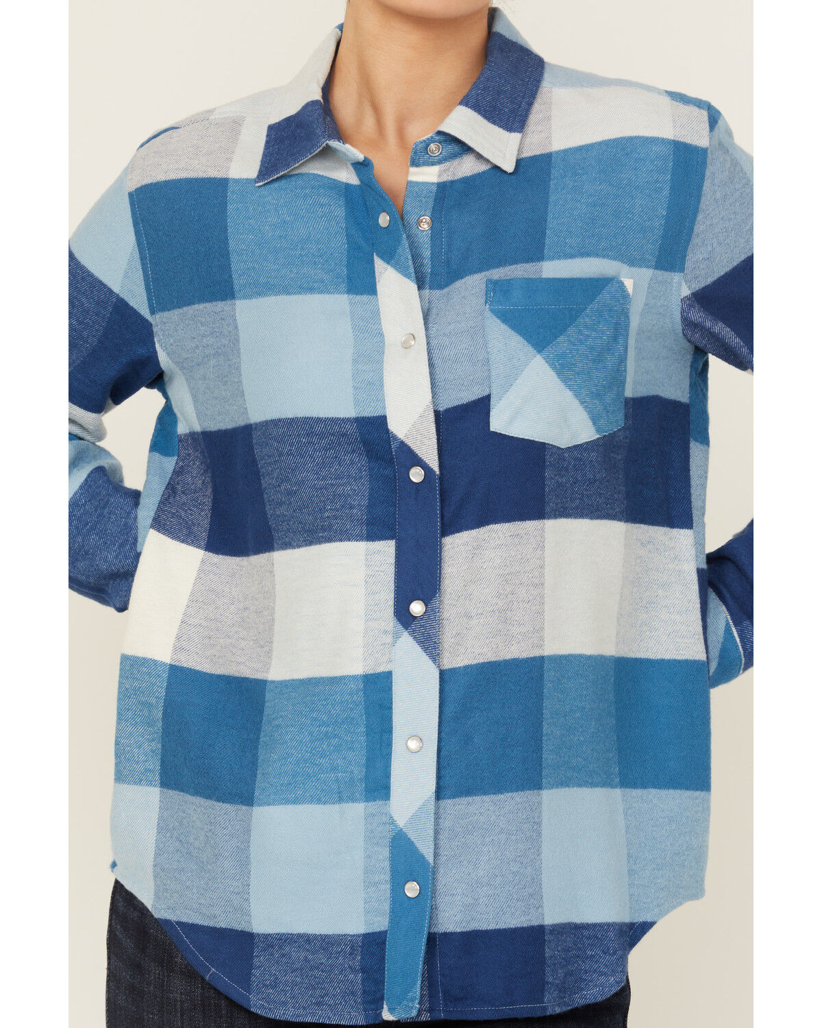 Image #3 - Idyllwind Women's Plaid Print Long Sleeve Snap Flannel Shirt, Light Blue, hi-res