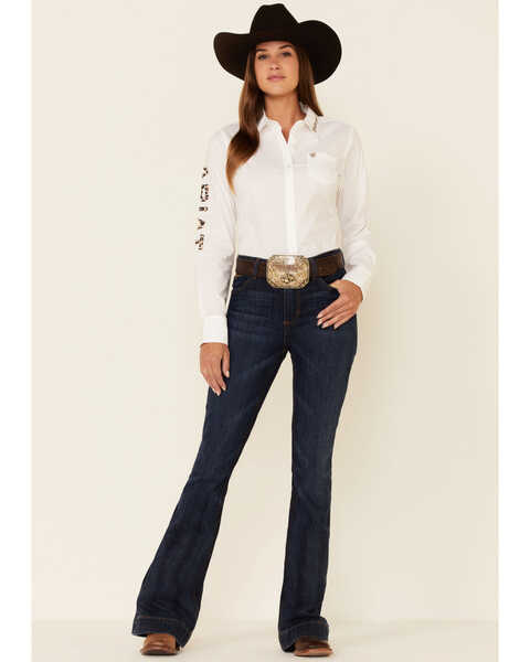 Image #2 - Ariat Women's Team Kirby Leopard Logo Long Sleeve Button Down Stretch Shirt, White, hi-res