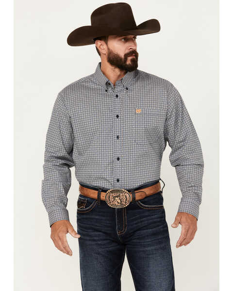 Cinch Men's Geo Print Long Sleeve Button-Down Stretch Western Shirt, Navy, hi-res