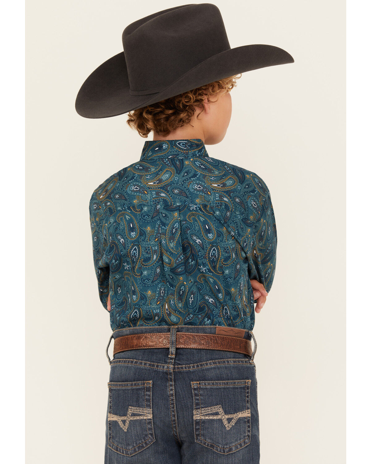 Image #4 - Cinch Boys' Paisley Print Long Sleeve Button-Down Western Shirt, Blue, hi-res