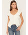 Image #1 - Wild Moss Women's Solid Hanky Hem Short Sleeve Top, Ivory, hi-res