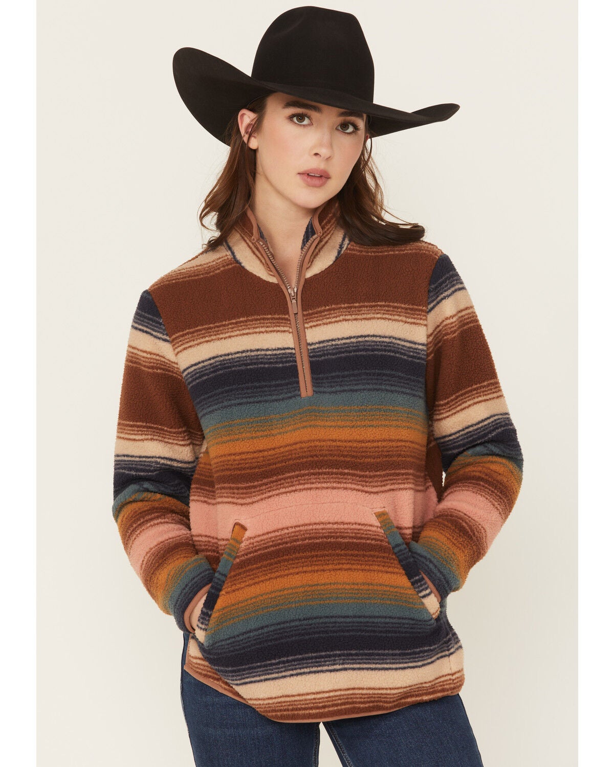 Wrangler Women's Striped Sherpa Pullover, Multi, hi-res