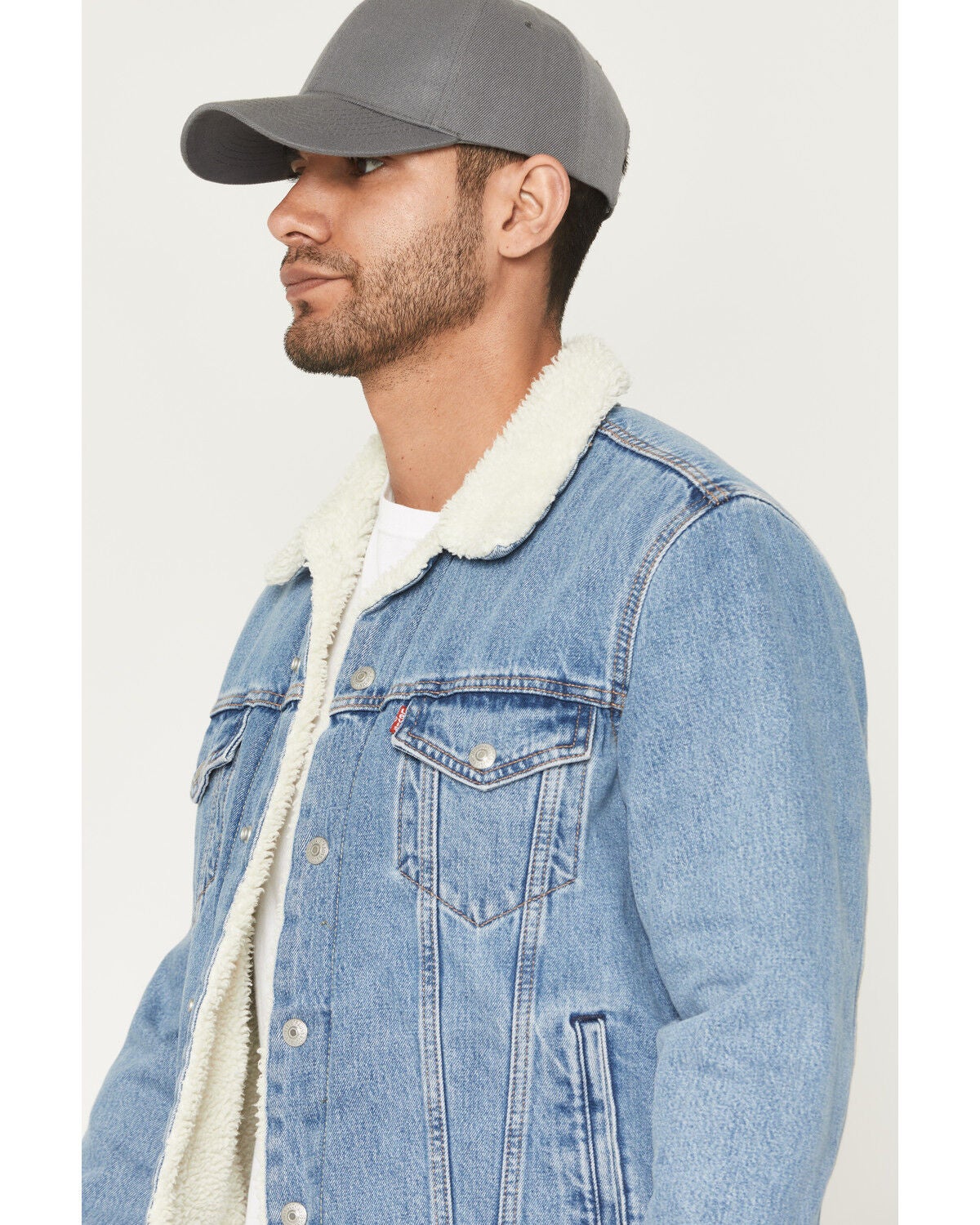 Image #2 - Levi's Men's Light Wash Denim Sherpa Lined Snap Trucker Jacket, Light Wash, hi-res