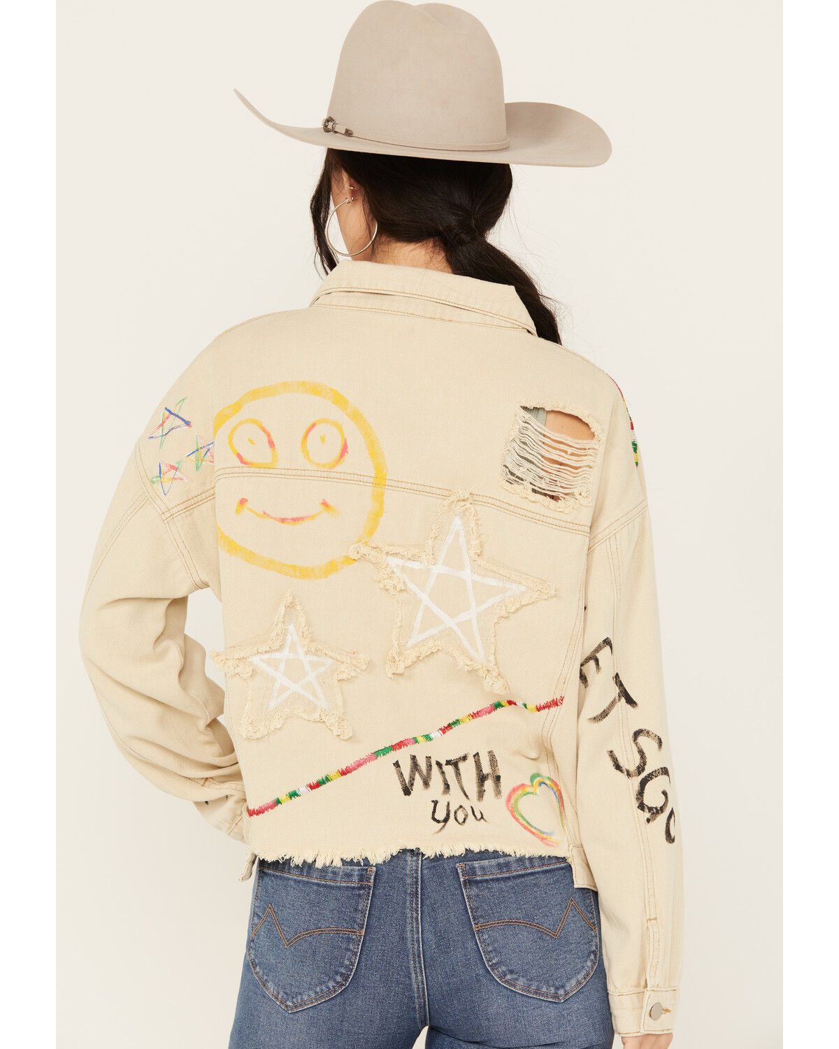 Image #4 - POL Women's Drawing Embellished Jacket, Cream, hi-res