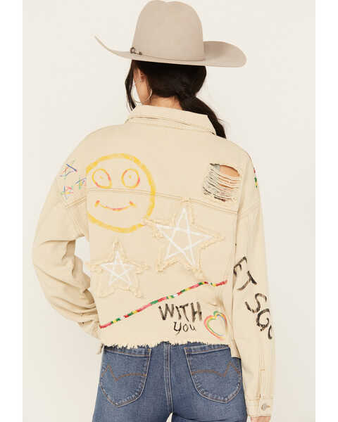 Image #4 - POL Women's Drawing Embellished Jacket, Cream, hi-res