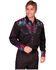 Image #1 - Scully Men's Vibrant Floral Embroidered Retro Long Sleeve Western Shirt, Dark Blue, hi-res