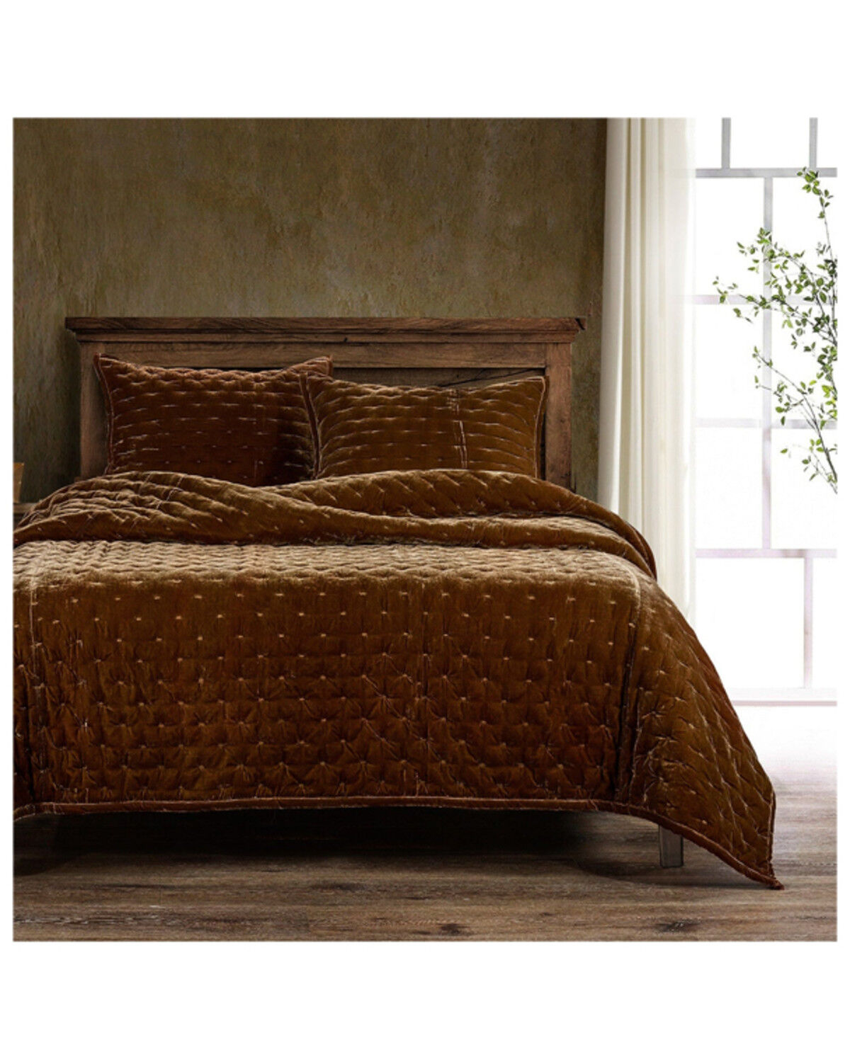 Image #1 - HiEnd Accents Copper Brown Stella Faux Silk Velvet 3-Piece King Quilt Set, Copper, hi-res