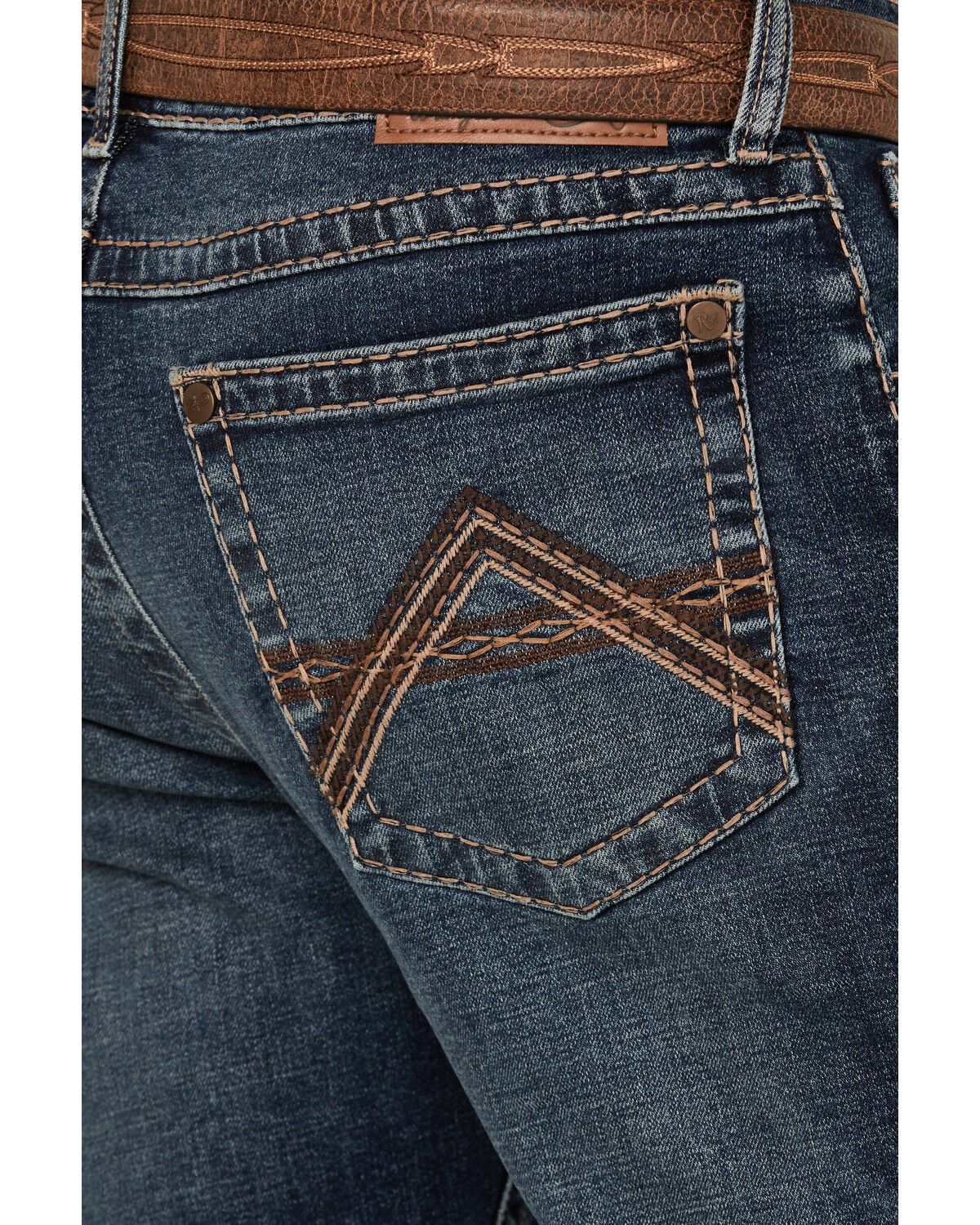 Image #4 - Rock 47 by Wrangler Men's Cowboy Hat Dark Wash Slim Bootcut Stretch Denim Jeans, Dark Medium Wash, hi-res
