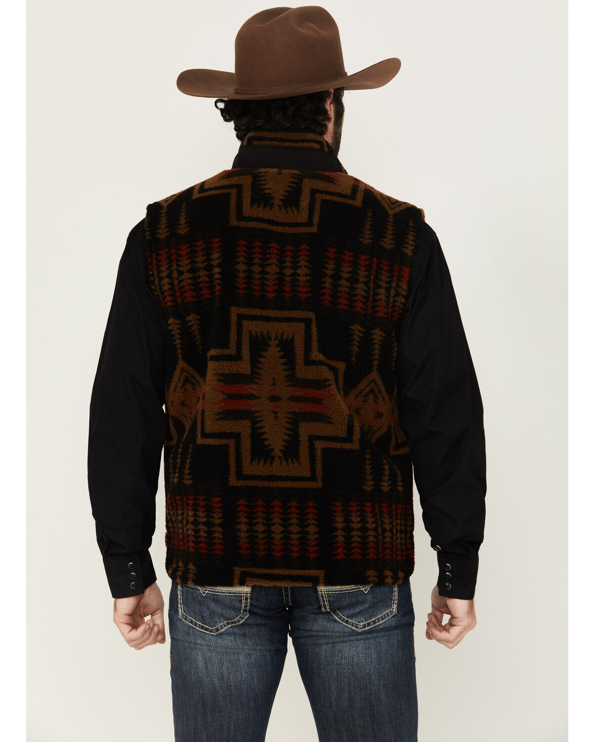 Image #4 - Pendleton Men's Ridgeline Printed Berber Fleece Vest, Black, hi-res