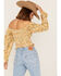 Image #4 - Jolt Women's Floral Print Smocked Long Sleeve Crop Top, Ivory, hi-res