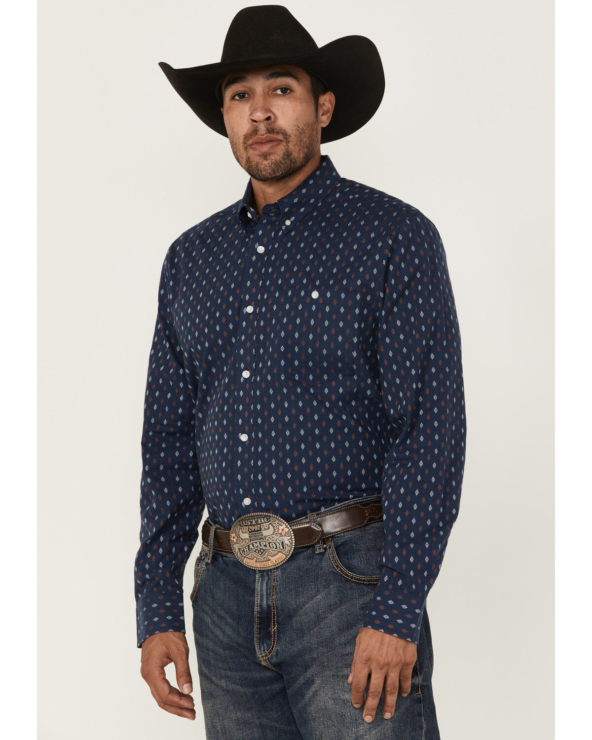 Image #1 - RANK 45® Men's Repocharge Geo Print Long Sleeve Button-Down Stretch Western Shirt, Navy, hi-res