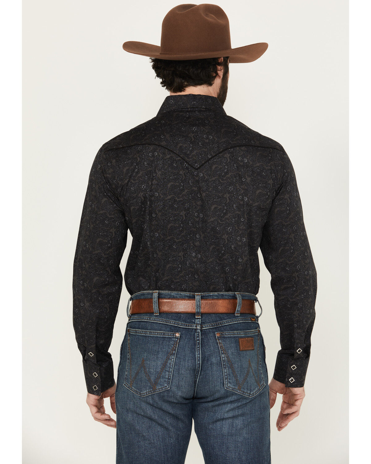Image #4 - Rock & Roll Denim Men's Paisley Print Long Sleeve Snap Stretch Western Shirt, Black, hi-res