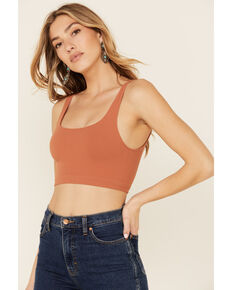 By Together Women's Seamless Ribbed Crop Cami , Rust Copper, hi-res