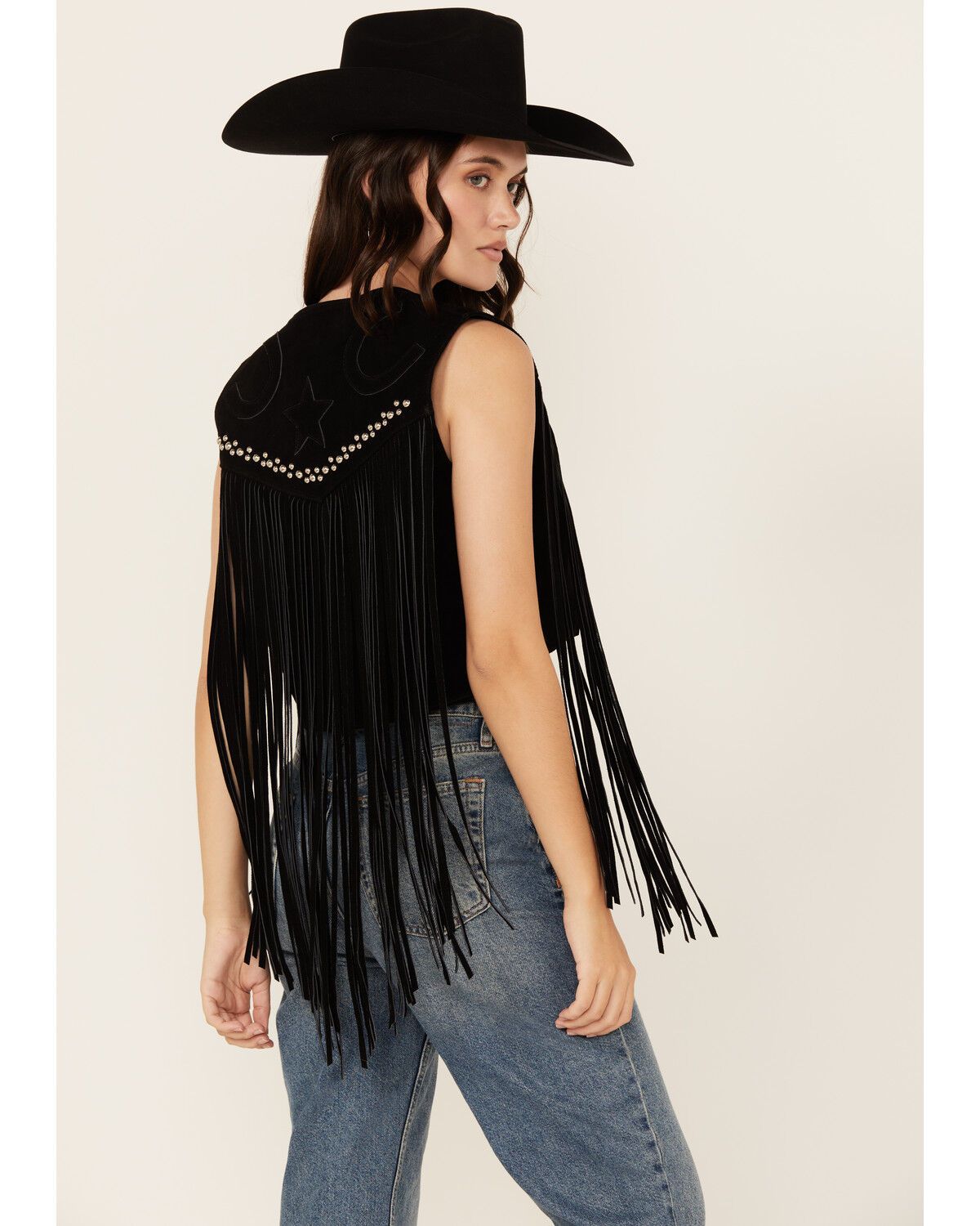 Image #4 - West And Co Women's Cya Later Horseshoe Studded Fringe Vest, Black, hi-res