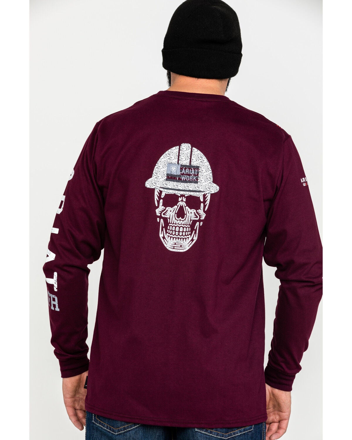 Ariat Men's FR Roughneck Skull Logo Crew Long Sleeve Work T-Shirt - Big, Red, hi-res