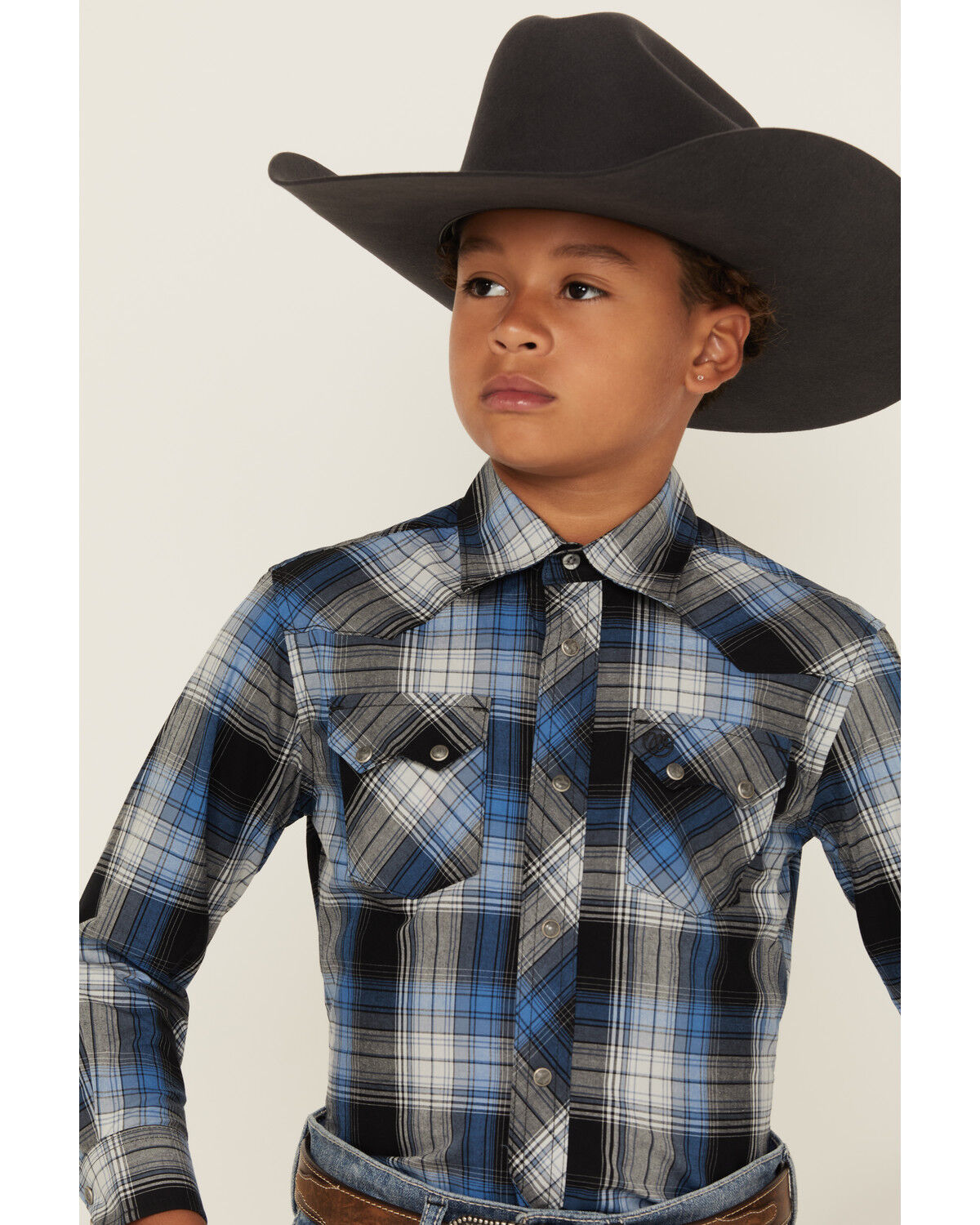 Image #2 - Wrangler Retro Boys' Plaid Print Long Sleeve Snap Western Shirt, Black, hi-res