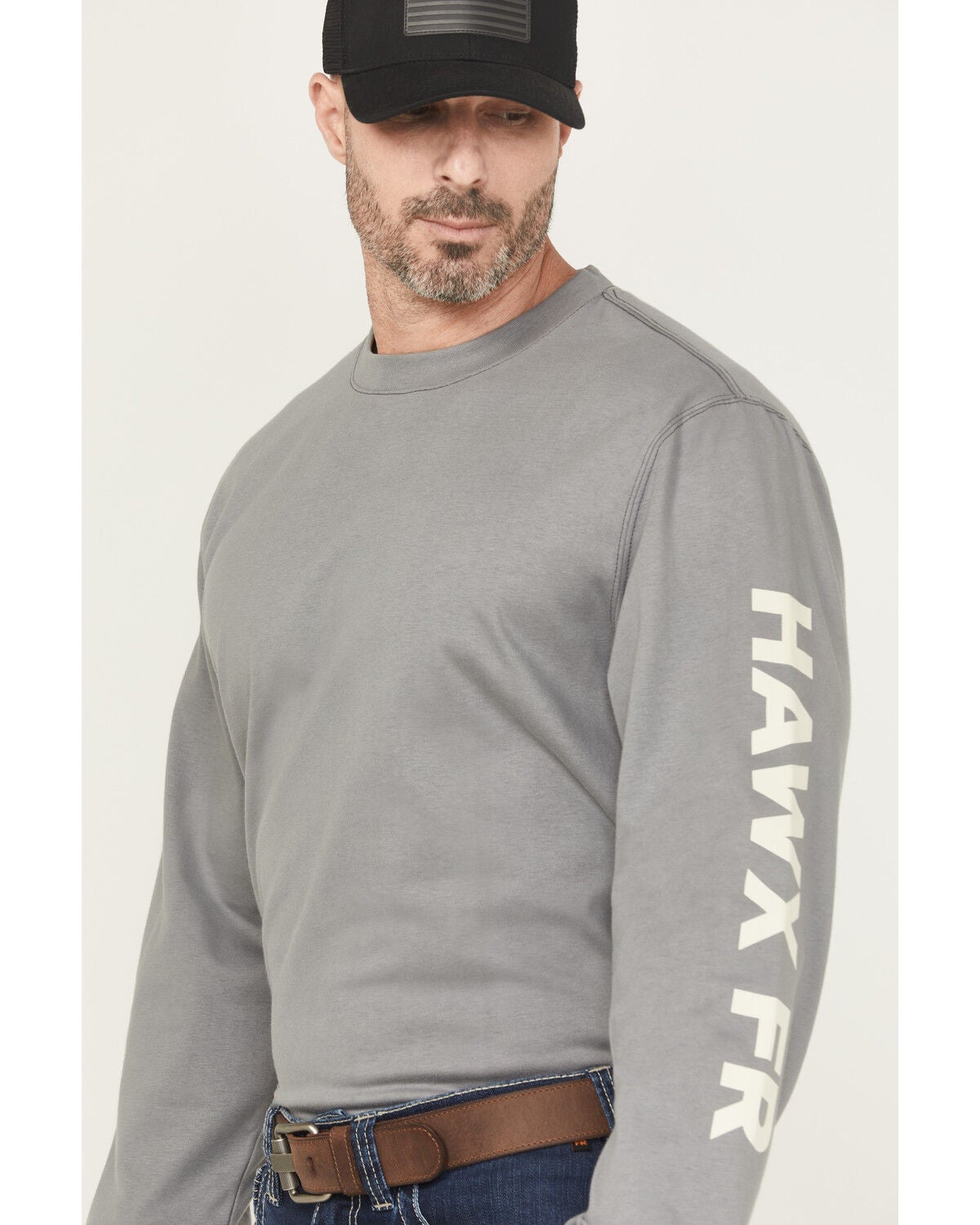 Image #4 - Hawx Men's FR Hawk Long Sleeve Graphic Work Shirt, Light Grey, hi-res