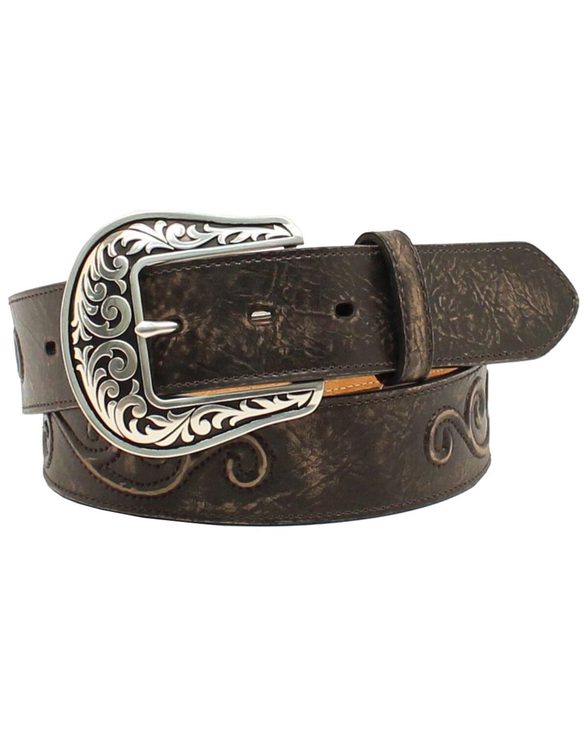Nocona Women's Scroll Large Round Concho Belt, Black, hi-res
