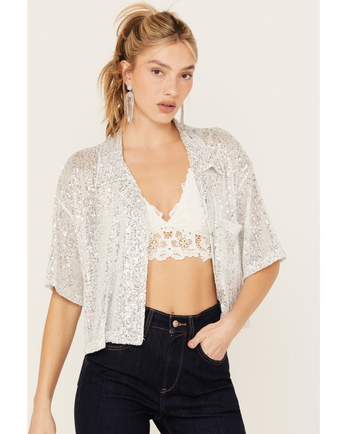 Image #2 - POL Women's Sequin Button Up Top, , hi-res