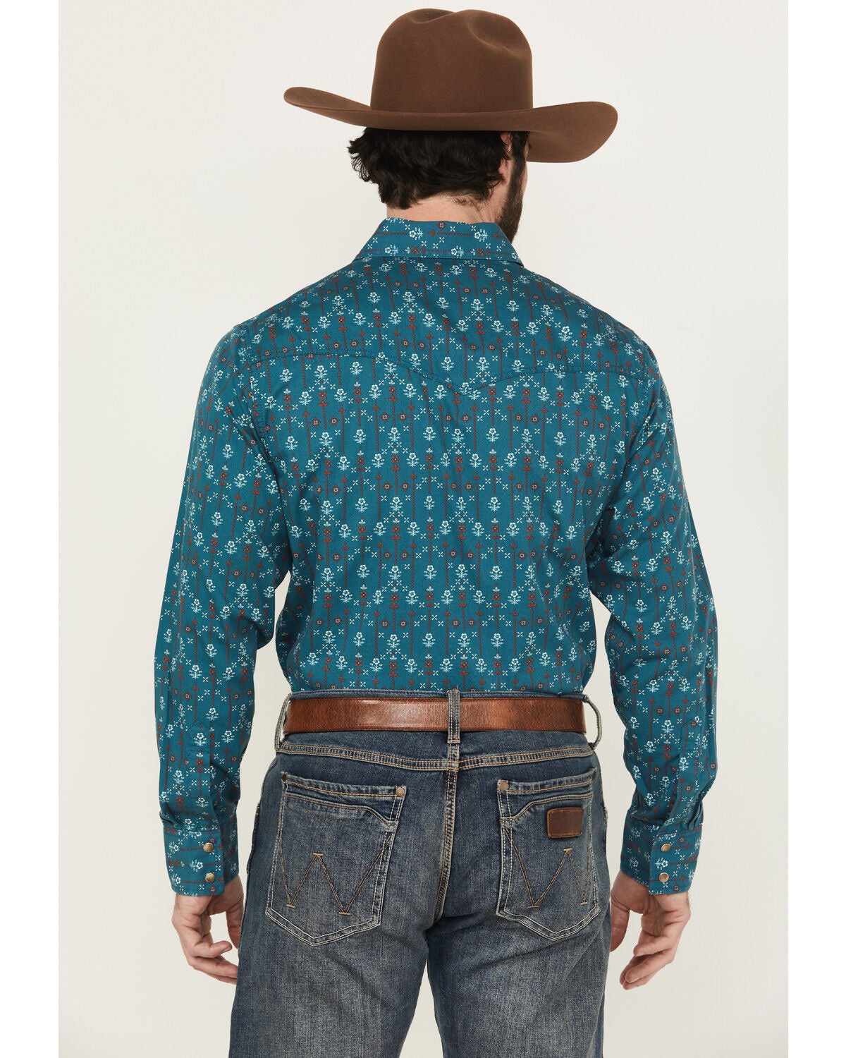 Image #4 - Wrangler Retro Men's Floral Print Long Sleeve Snap Western Shirt, Blue, hi-res