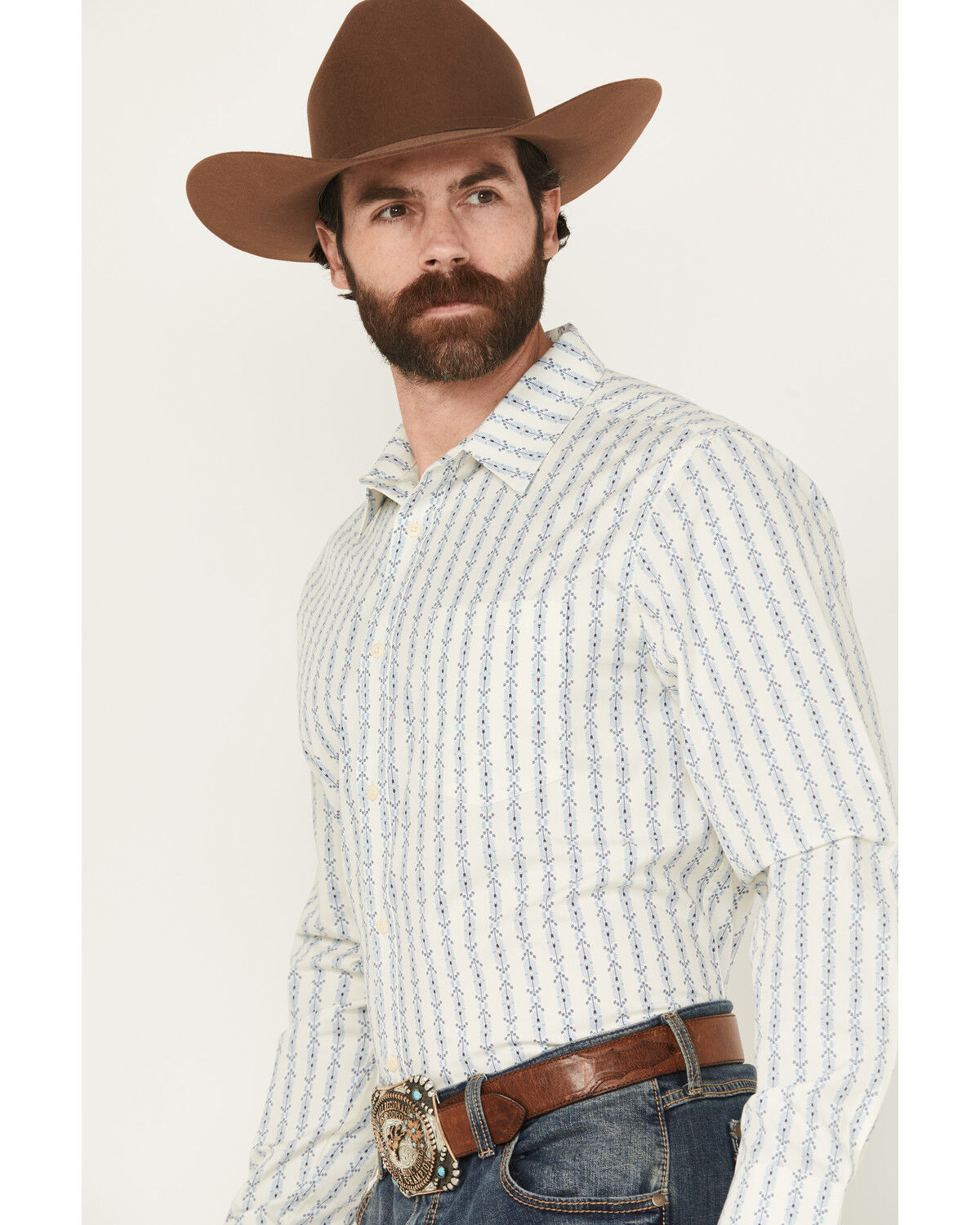 Image #2 - Gibson Trading Co Men's Luau Larry Geo Stripe Long Sleeve Button-Down Stretch Western Shirt - Tall, Ivory, hi-res