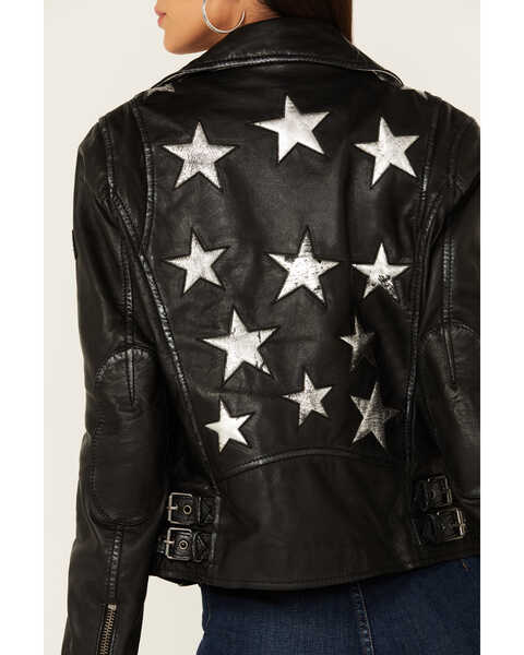 Image #4 - Mauritius Leather Women's Christy Star Zip-Front Moto Leather Jacket , Black, hi-res