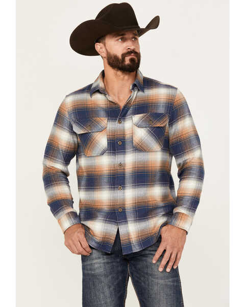 Image #1 - Pendleton Men's Burnside Plaid Print Long Sleeve Button-Down Flannel Shirt, Navy, hi-res
