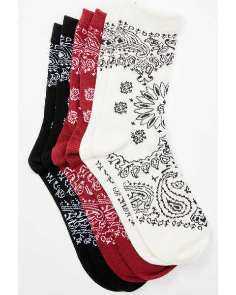 Image #1 - Shyanne Women's 3-Pack Bandana Pattern Knit Crew Socks, Multi, hi-res