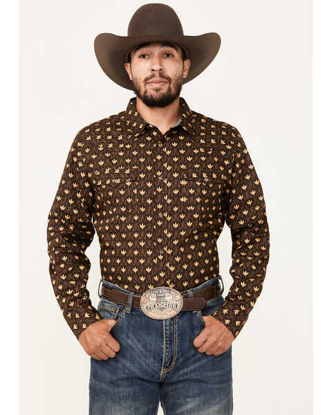 Cody James Men's Reign In Striped Print Long Sleeve Snap Western Shirt - Big , Chocolate, hi-res