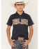 Image #1 - RANK 45® Boys' Southwestern Border Short Sleeve Button-Down Polo Shirt, Navy, hi-res